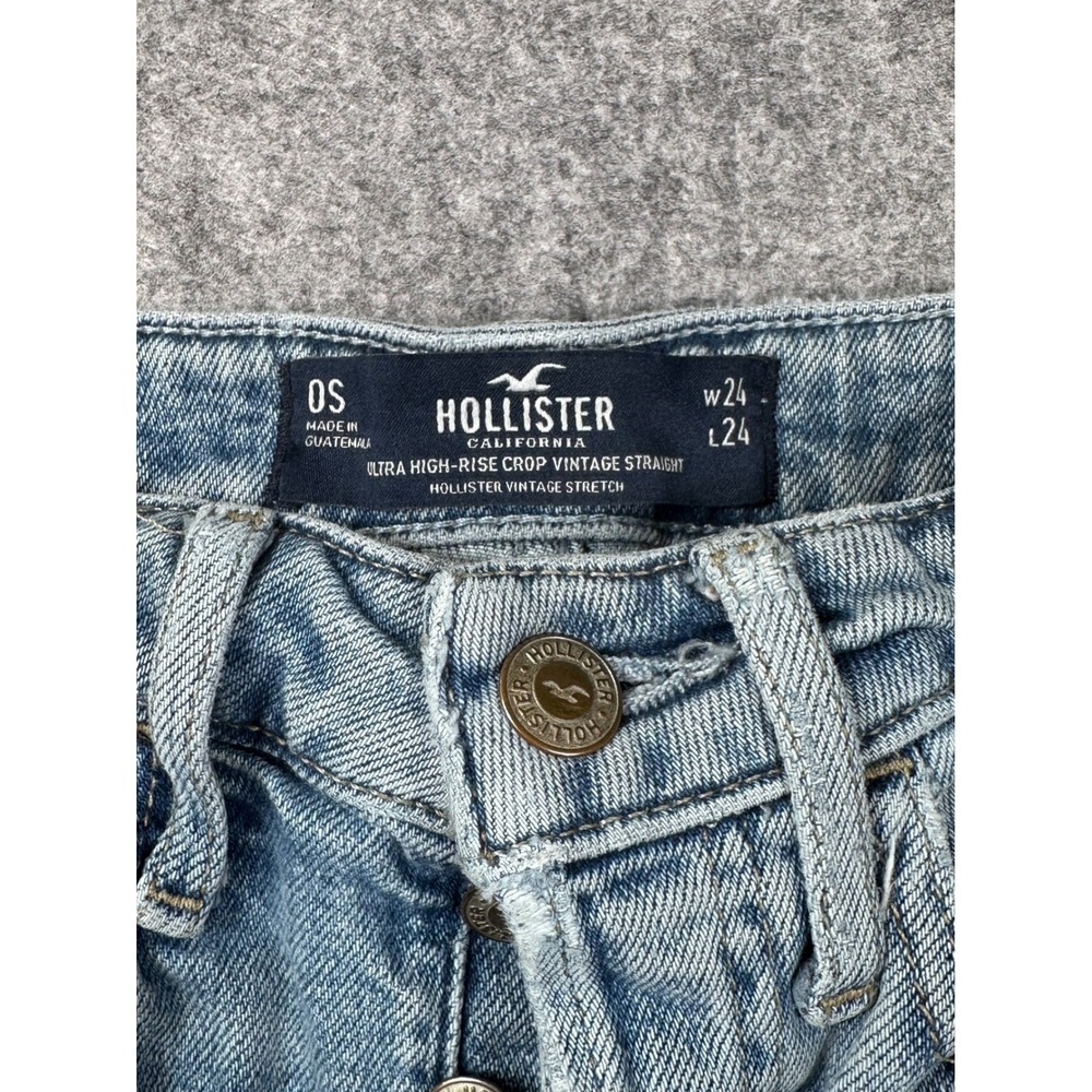 Hollister Ultra High-Rise‎ Crop Vintage Straight Distressed Jeans Blue W24 L24